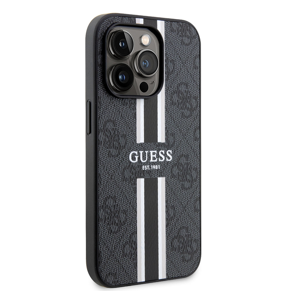 MagSafe Hülle für Apple iPhone 15 Pro Max, Guess, 4G Printed Stripes, Schwarz