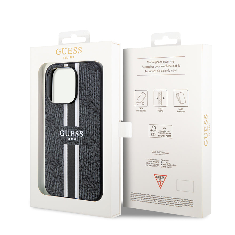 MagSafe Hülle für Apple iPhone 15 Pro Max, Guess, 4G Printed Stripes, Schwarz