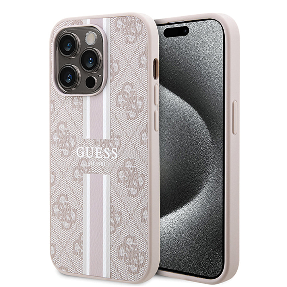 MagSafe Hülle für Apple iPhone 15 Pro Max, Guess, 4G Printed Stripes, Rosa