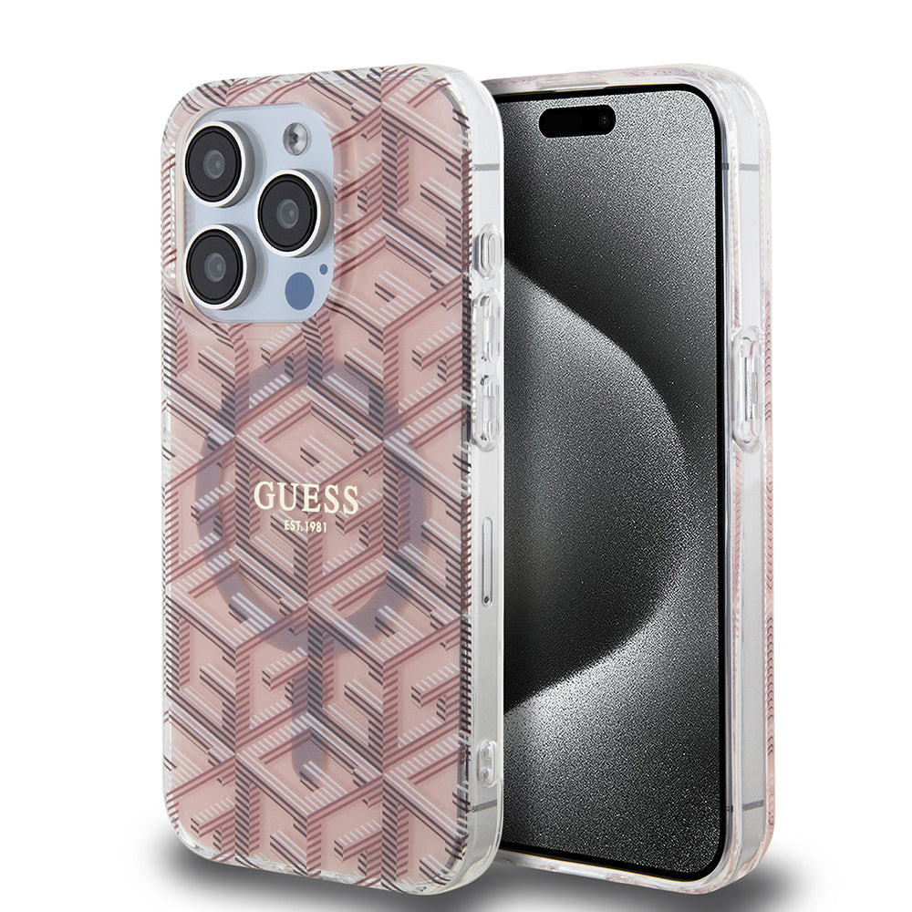 MagSafe Hülle für Apple iPhone 15 Pro Max, Guess, IML Gcube, Rosa