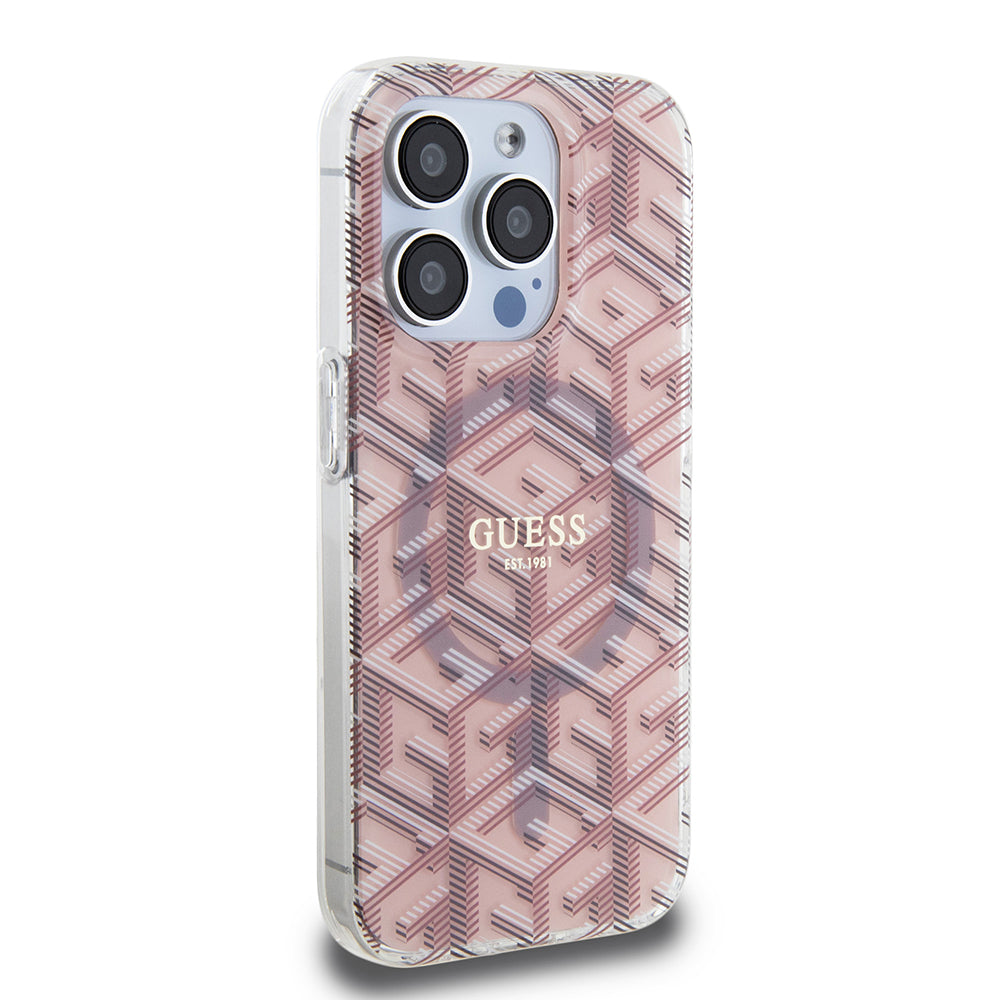 MagSafe Hülle für Apple iPhone 15 Pro Max, Guess, IML Gcube, Rosa