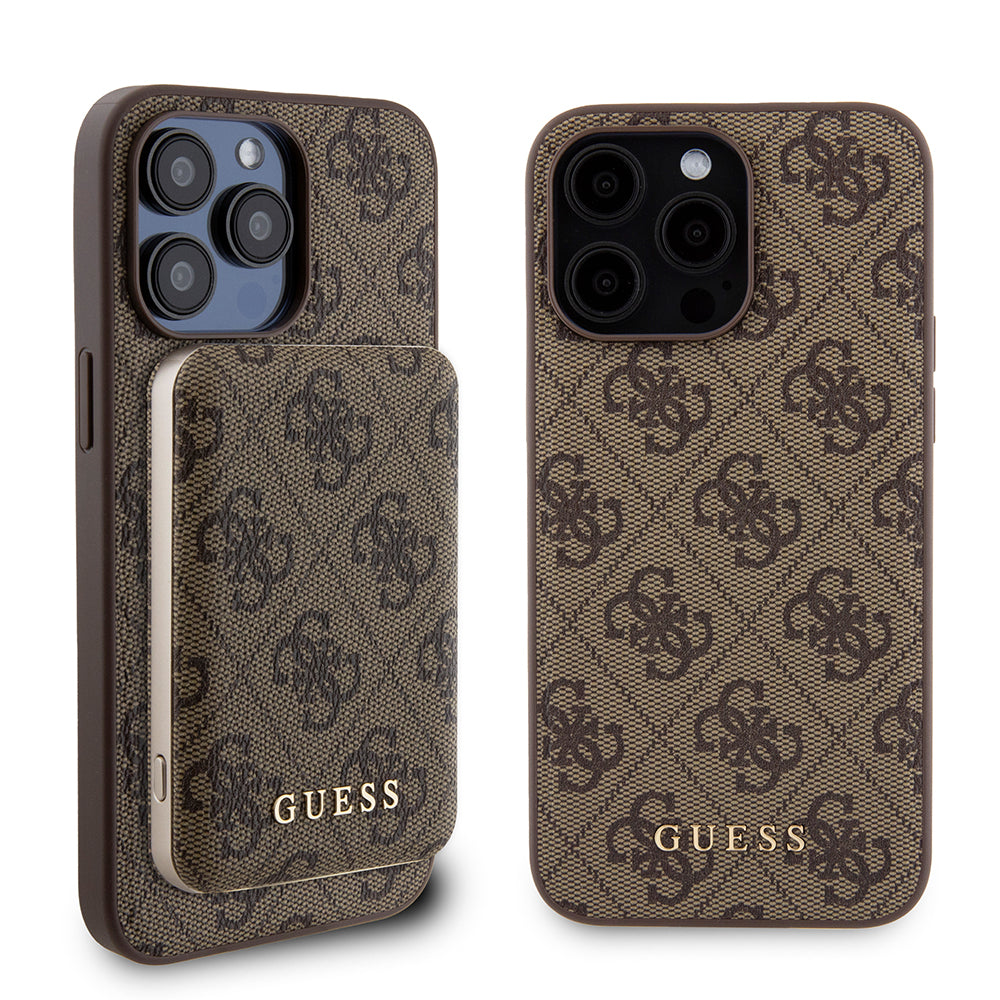 MagSafe Case for Apple iPhone 15 Pro Max, Guess, Powerbank 4G Metal Logo, Brown