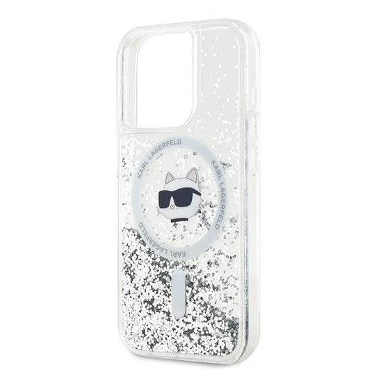 MagSafe Hülle für Apple iPhone 15 Pro Max, Karl Lagerfeld, Liquid Glitter Choupette Head, Transparent