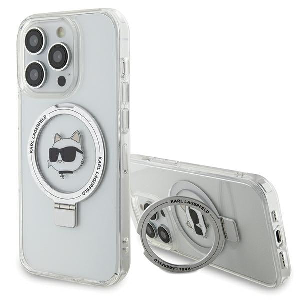 MagSafe Hülle für Apple iPhone 15 Pro Max, Karl Lagerfeld, Ring Stand Choupette's Head, Weiß