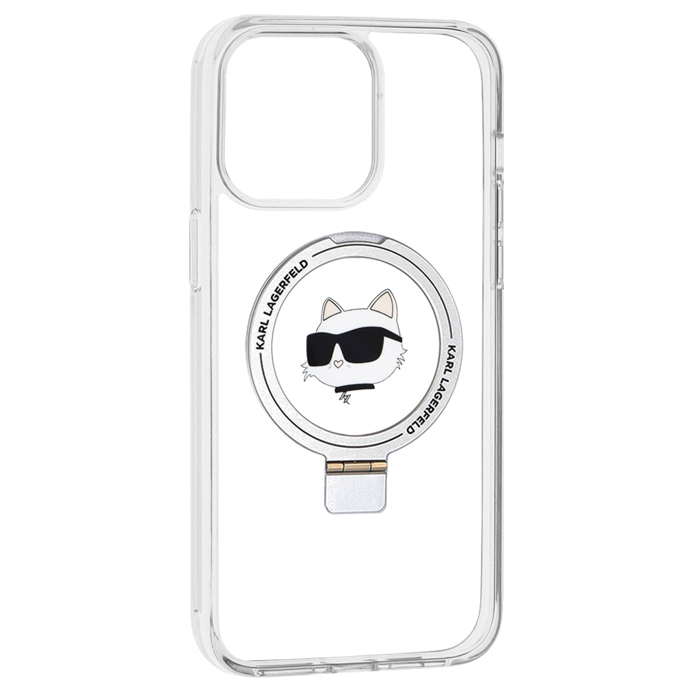 MagSafe Hülle für Apple iPhone 15 Pro Max, Karl Lagerfeld, Ring Stand Choupette's Head, Weiß
