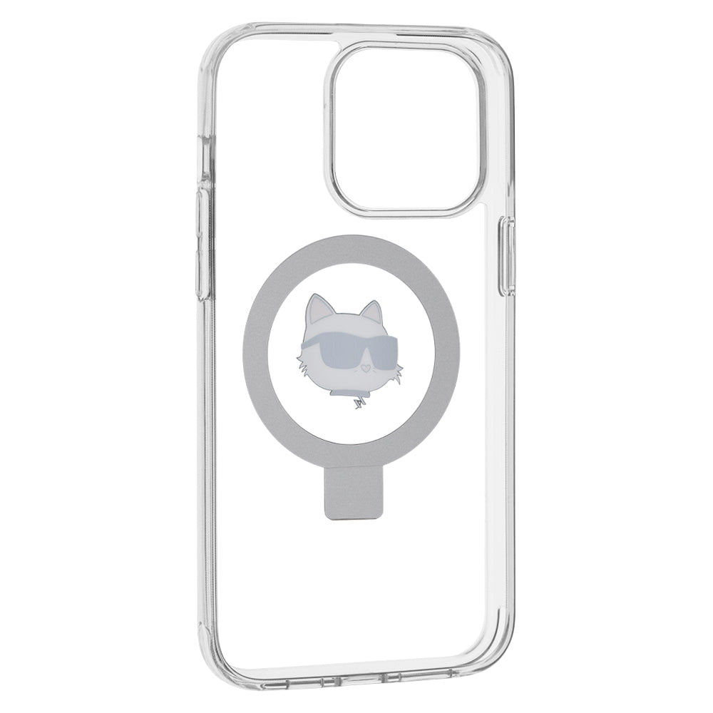 MagSafe Hülle für Apple iPhone 15 Pro Max, Karl Lagerfeld, Ring Stand Choupette's Head, Weiß