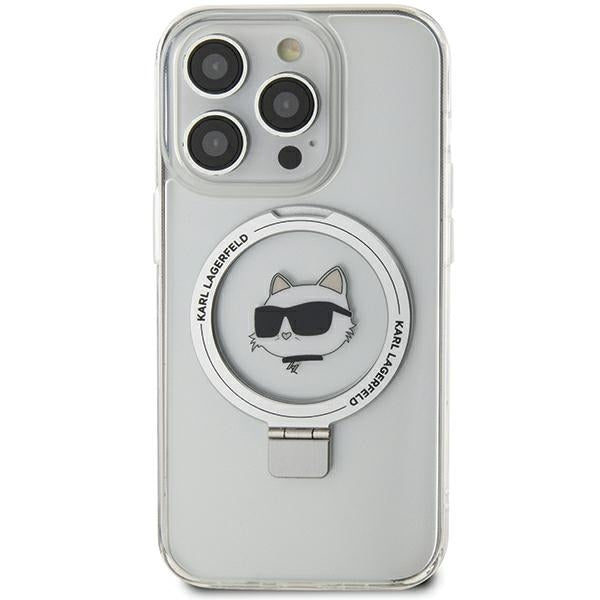 MagSafe Hülle für Apple iPhone 15 Pro Max, Karl Lagerfeld, Ring Stand Choupette's Head, Weiß