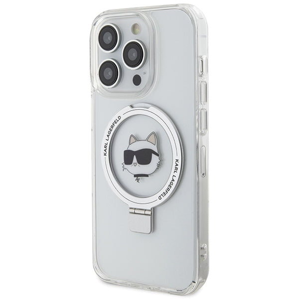 MagSafe Hülle für Apple iPhone 15 Pro Max, Karl Lagerfeld, Ring Stand Choupette's Head, Weiß
