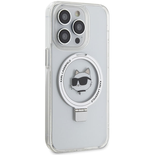 MagSafe Hülle für Apple iPhone 15 Pro Max, Karl Lagerfeld, Ring Stand Choupette's Head, Weiß