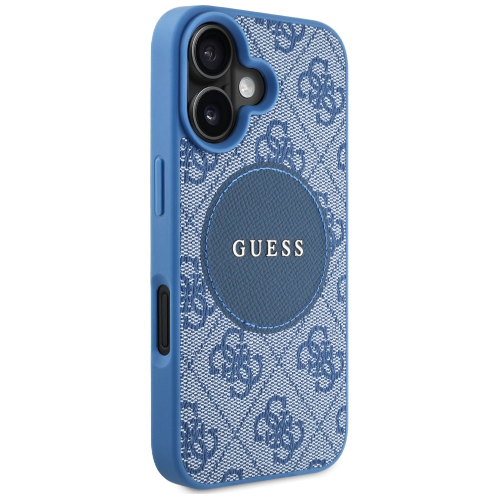 MagSafe Hülle für Apple iPhone 16, Guess, 4G Circle Classic Logo, Blau