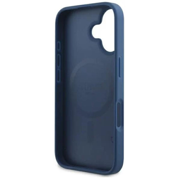 MagSafe Hülle für Apple iPhone 16, Guess, 4G Printed Stripes, Blau