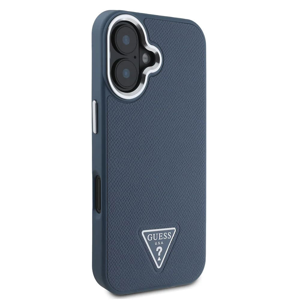 MagSafe Case for Apple iPhone 16, Guess, Grained Triangle Logo, Black