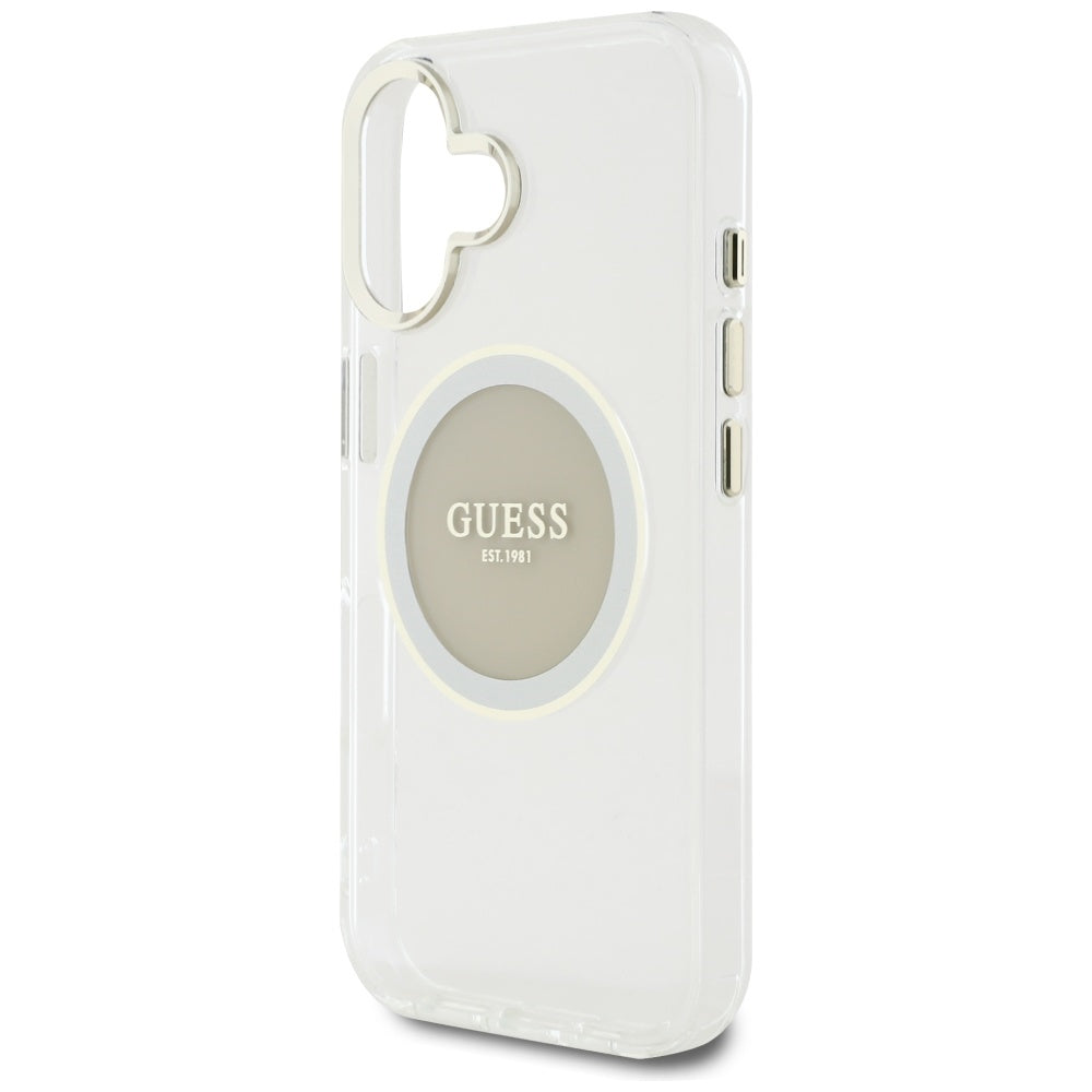 MagSafe Hülle für Apple iPhone 16, Guess, IML Metal Colored Circle, Grau
