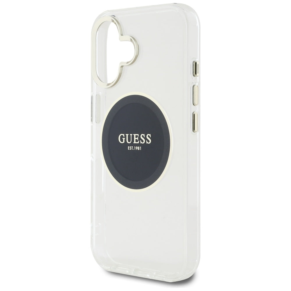 MagSafe Hülle für Apple iPhone 16, Guess, IML Metal Colored Circle, Schwarz