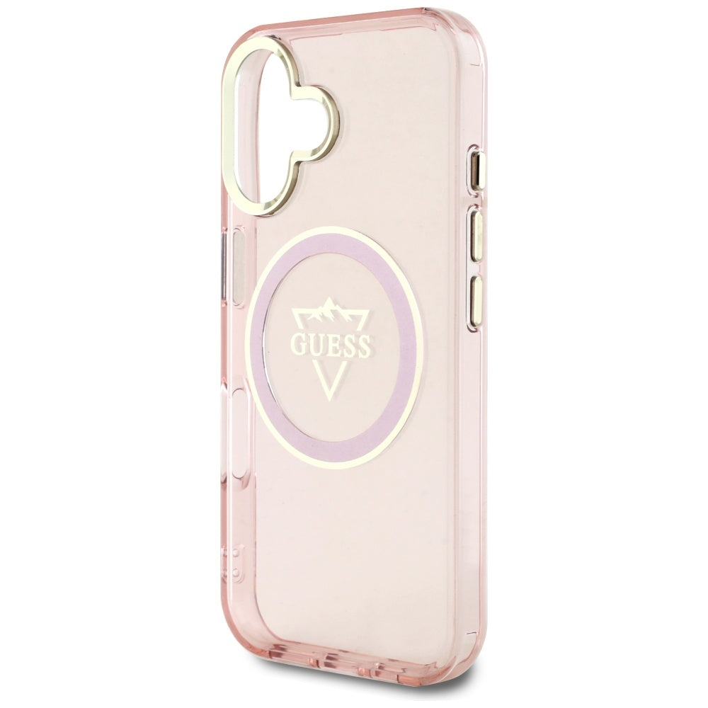 MagSafe Hülle für Apple iPhone 16, Guess, IML Metal Mountain Logo, Rosa
