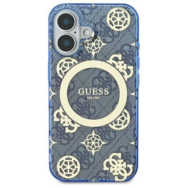 MagSafe Case for Apple iPhone 16, Guess, IML Peony On 4G Background, Blue