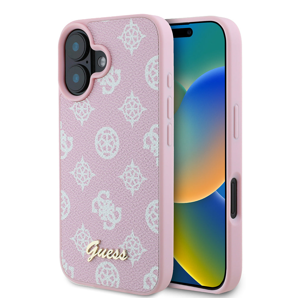 MagSafe Hülle für Apple iPhone 16, Guess, Peony Script, Rosa