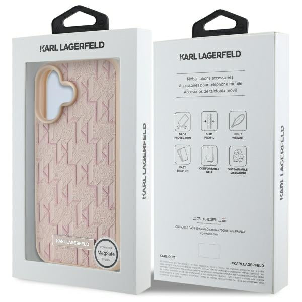 MagSafe Hülle für Apple iPhone 16, Karl Lagerfeld, Hot Stamp, Rosa