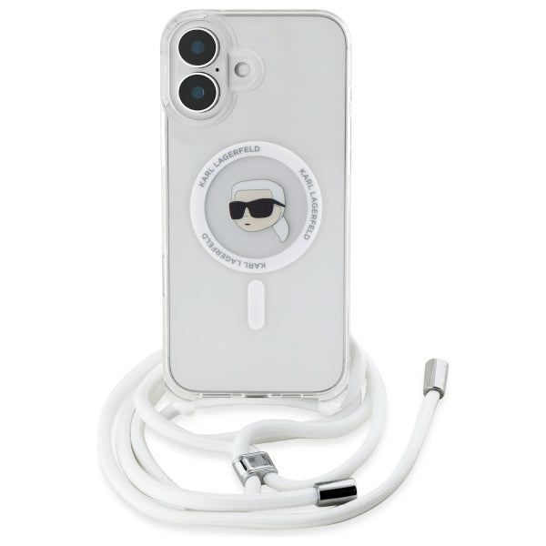 MagSafe Hülle für Apple iPhone 16, Karl Lagerfeld, IML Crossbody Karl's Head, Transparent