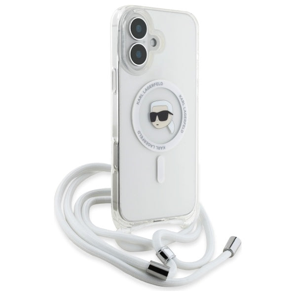 MagSafe Hülle für Apple iPhone 16, Karl Lagerfeld, IML Crossbody Karl's Head, Transparent