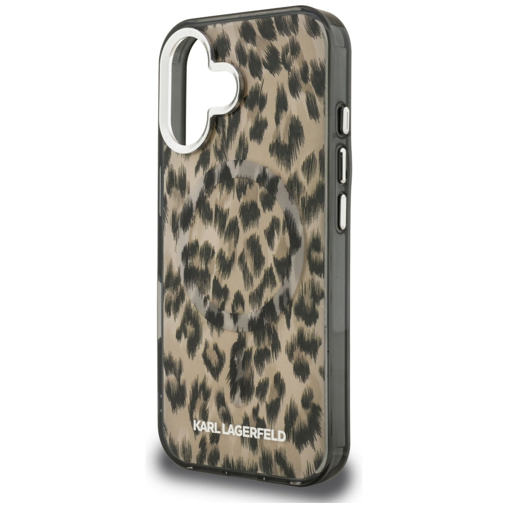 MagSafe Hülle für Apple iPhone 16, Karl Lagerfeld, IML Leopard Muster, Braun