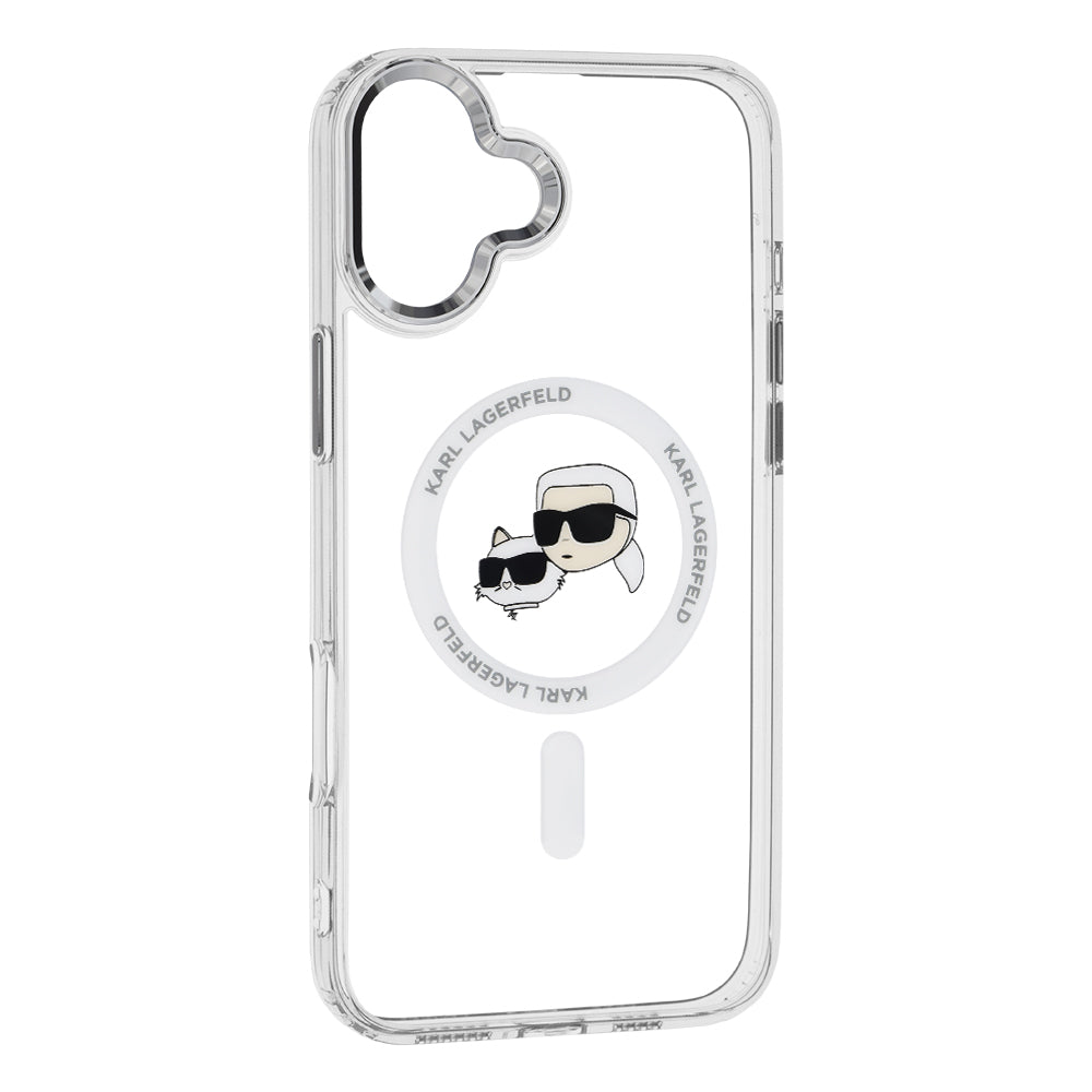 MagSafe Hülle für Apple iPhone 16, Karl Lagerfeld, IML Metal Karl & Choupette's Heads, Weiß