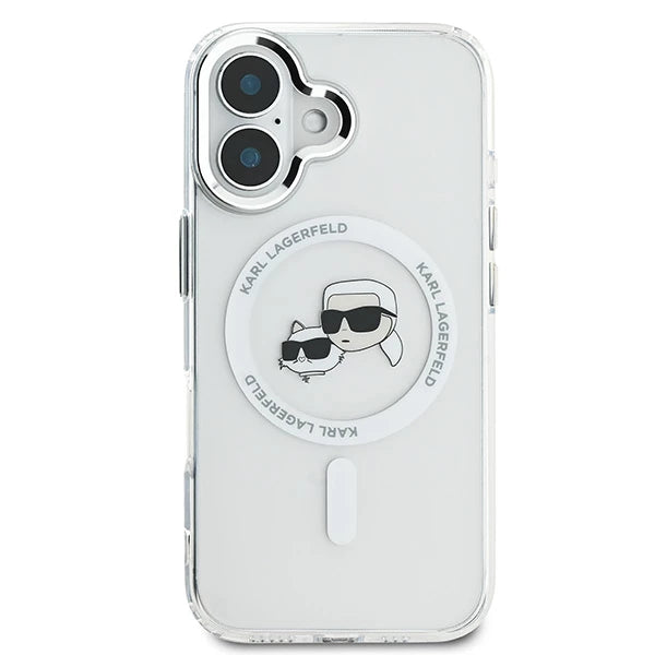 MagSafe Hülle für Apple iPhone 16, Karl Lagerfeld, IML Metal Karl & Choupette's Heads, Weiß