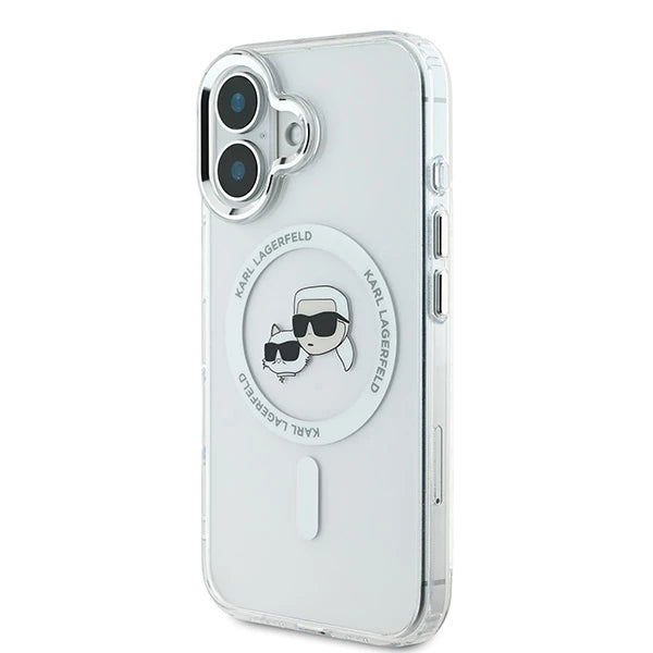 MagSafe Hülle für Apple iPhone 16, Karl Lagerfeld, IML Metal Karl & Choupette's Heads, Weiß