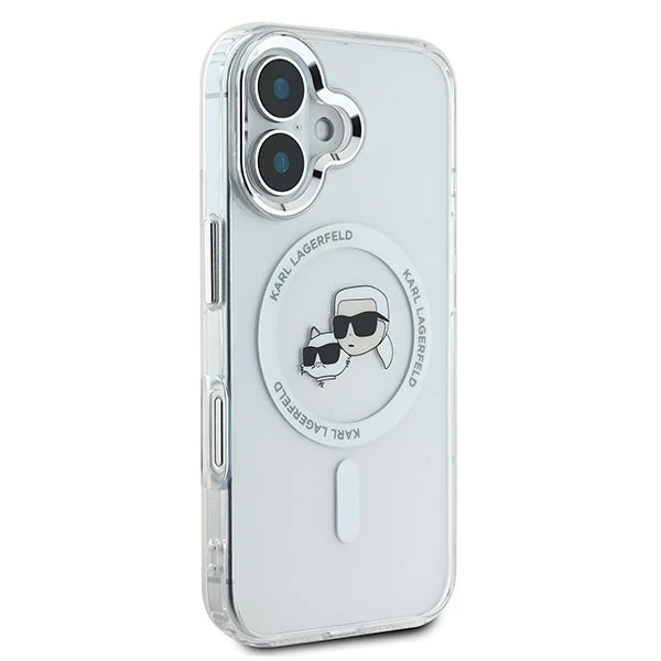 MagSafe Hülle für Apple iPhone 16, Karl Lagerfeld, IML Metal Karl & Choupette's Heads, Weiß