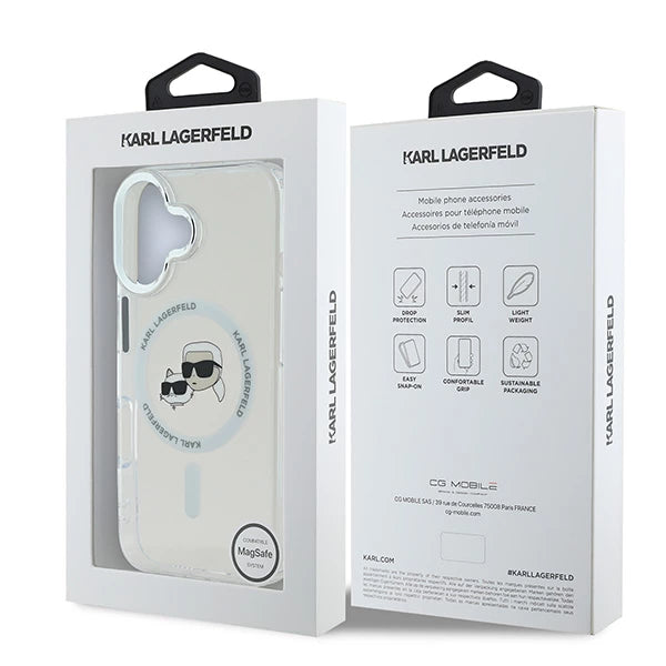 MagSafe Hülle für Apple iPhone 16, Karl Lagerfeld, IML Metal Karl & Choupette's Heads, Weiß