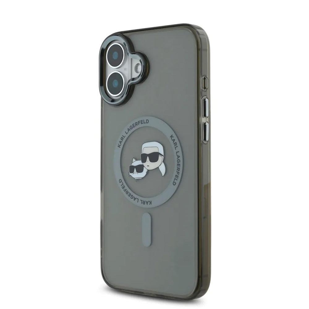 MagSafe Hülle für Apple iPhone 16, Karl Lagerfeld, IML Metal Karl & Choupette's Heads, Schwarz