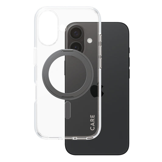 MagSafe Case for Apple iPhone 16, PanzerGlass, Care Feature Kickstand, Black Transparent