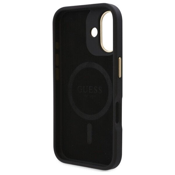 MagSafe Hülle für Apple iPhone 16 Plus, Guess, 4G Logo Plate, Schwarz