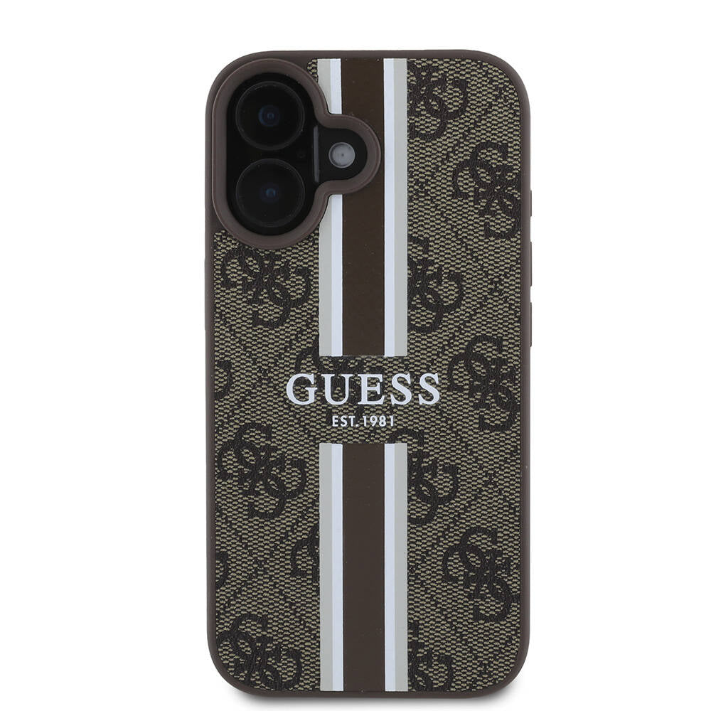 MagSafe Hülle für Apple iPhone 16 Plus, Guess, 4G Printed Stripes, Braun