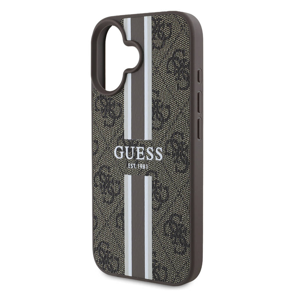 MagSafe Hülle für Apple iPhone 16 Plus, Guess, 4G Printed Stripes, Braun