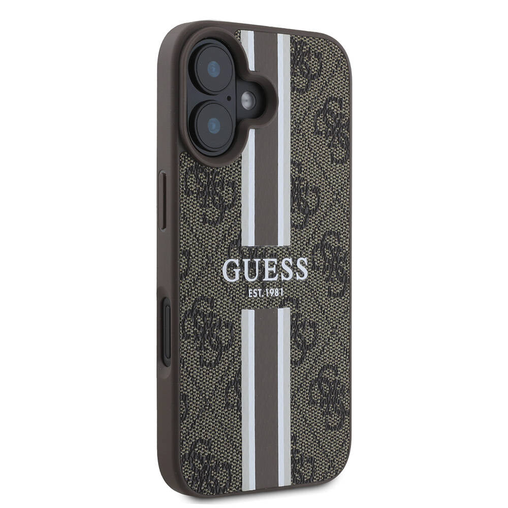 MagSafe Hülle für Apple iPhone 16 Plus, Guess, 4G Printed Stripes, Braun