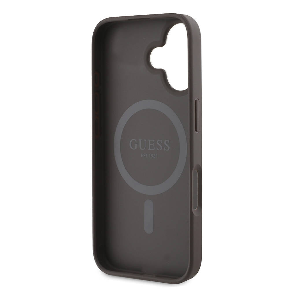 MagSafe Hülle für Apple iPhone 16 Plus, Guess, 4G Printed Stripes, Braun