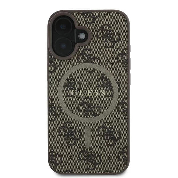 MagSafe Case for Apple iPhone 16 Plus, Guess, 4G Ring Classic Logo, Brown
