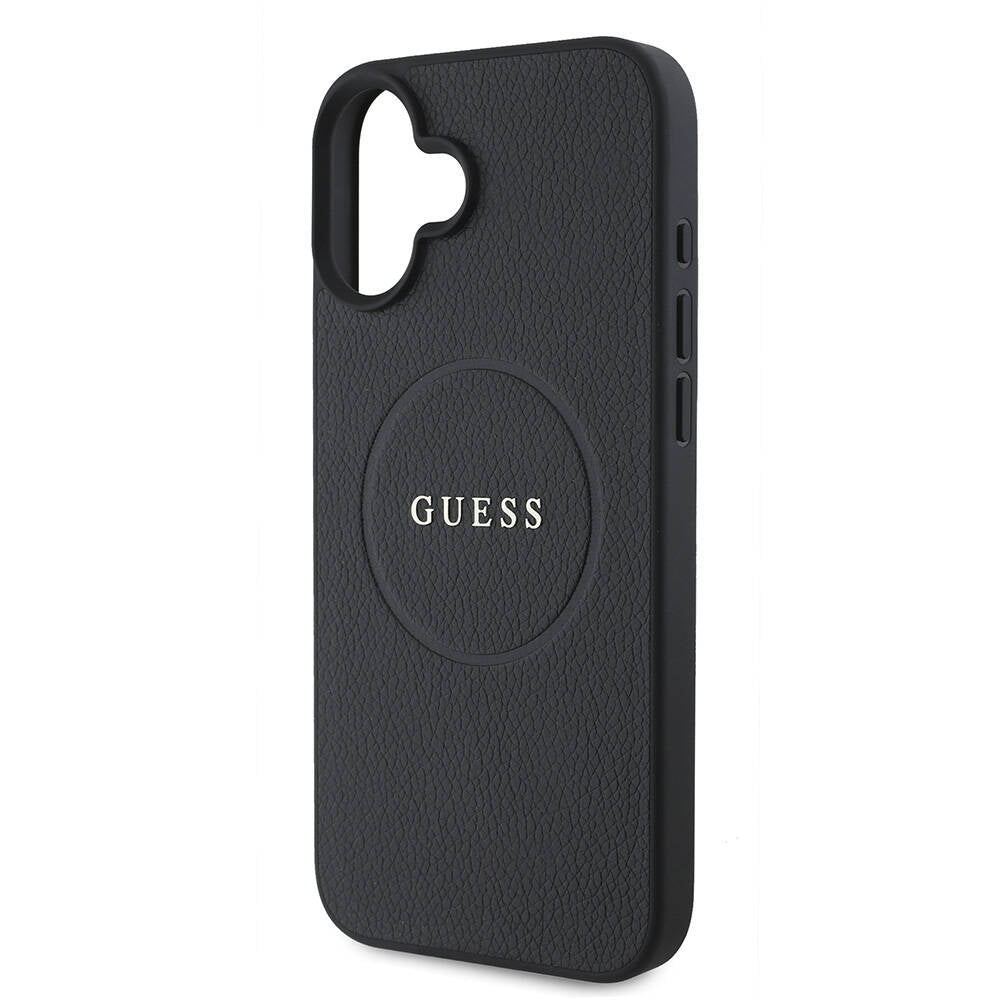 MagSafe Hülle für Apple iPhone 16 Plus, Guess, Grained Gold Ring, Schwarz