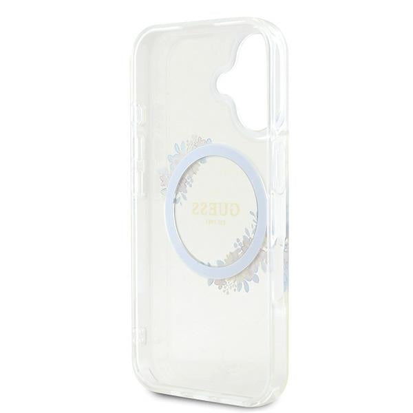 MagSafe Hülle für Apple iPhone 16 Plus, Guess, IML Flowers Wreath, Transparent
