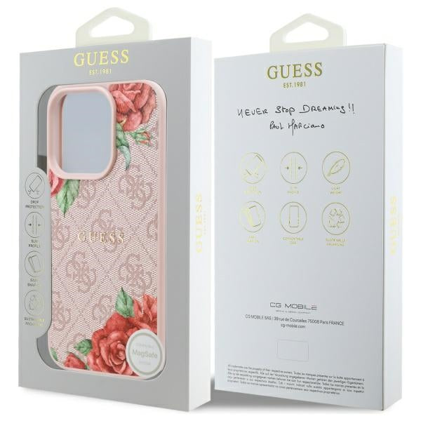 MagSafe Hülle für Apple iPhone 16 Pro, Guess, 4G Flowers Print, Rosa