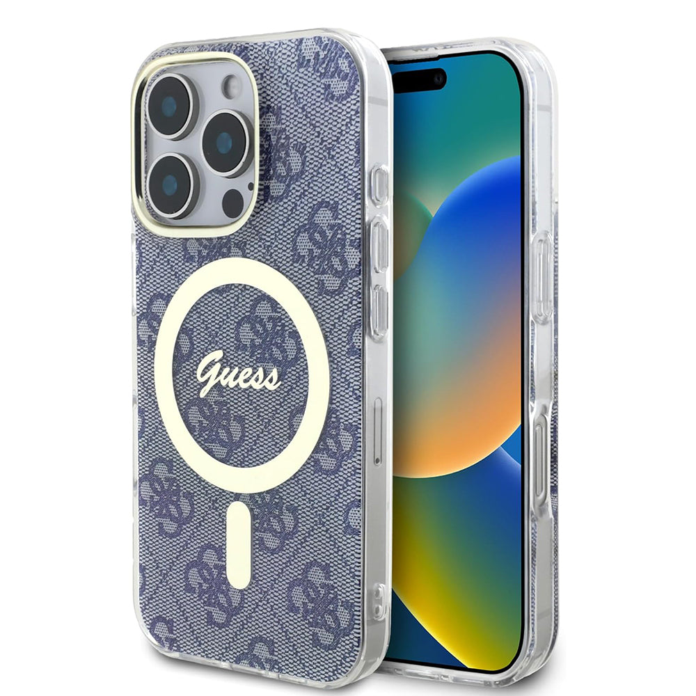 MagSafe Hülle für Apple iPhone 16 Pro, Guess, IML 4G, Blau