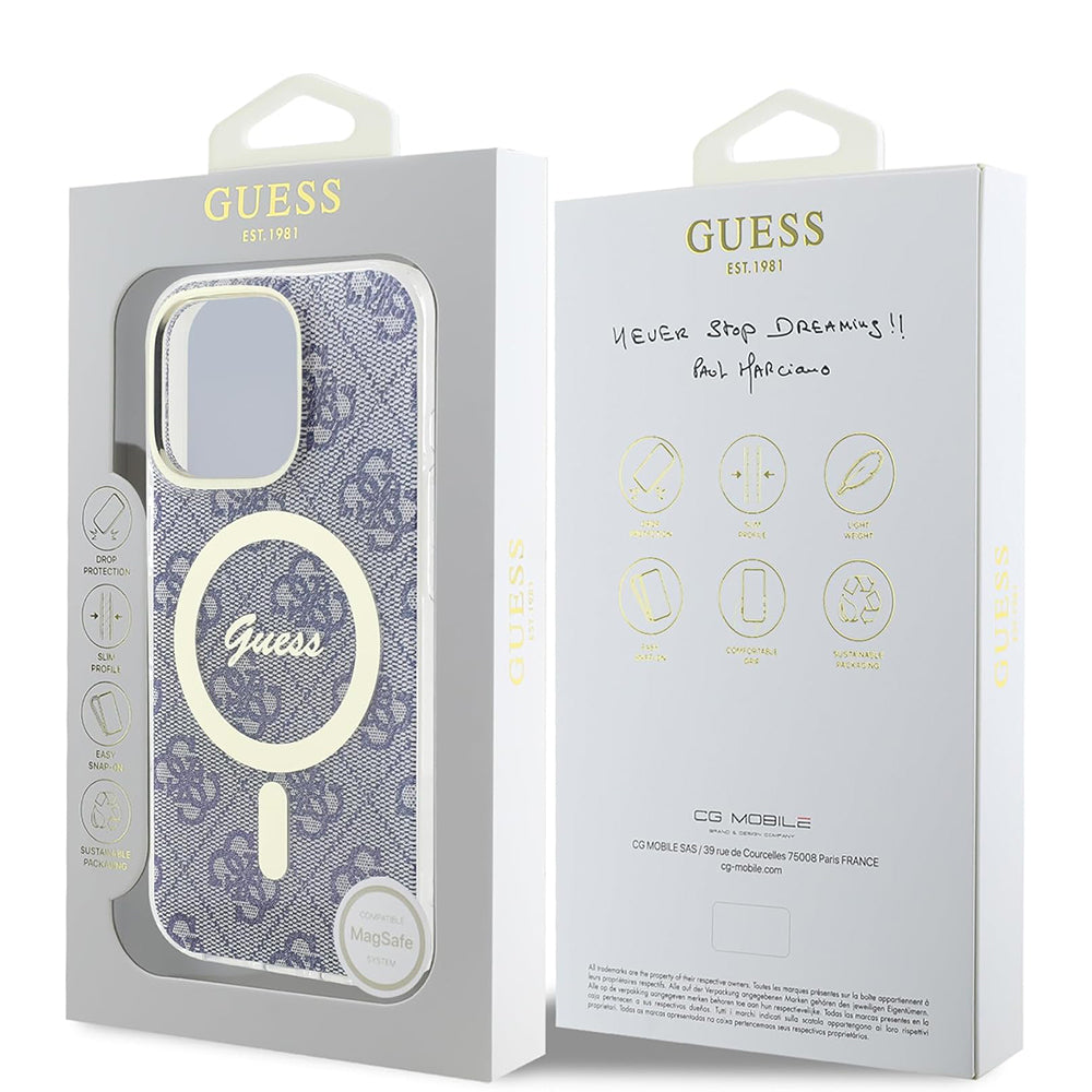 MagSafe Hülle für Apple iPhone 16 Pro, Guess, IML 4G, Blau