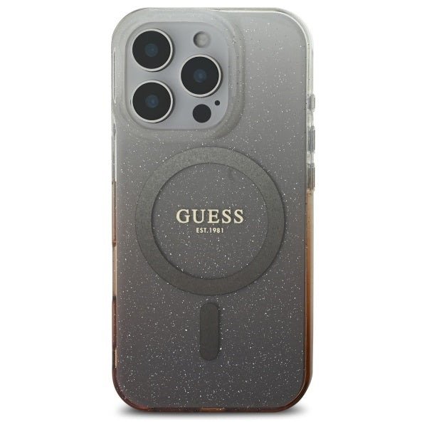 MagSafe Hülle für Apple iPhone 16 Pro, Guess, IML Glitter Gradient, Braun