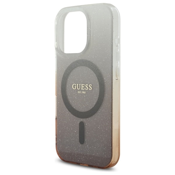 MagSafe Hülle für Apple iPhone 16 Pro, Guess, IML Glitter Gradient, Braun
