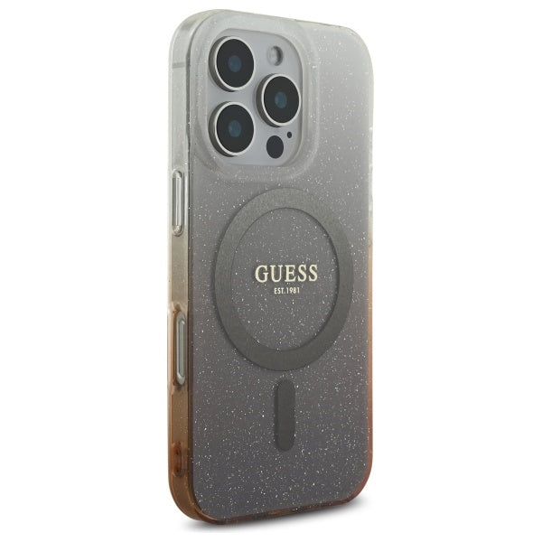 MagSafe Hülle für Apple iPhone 16 Pro, Guess, IML Glitter Gradient, Braun