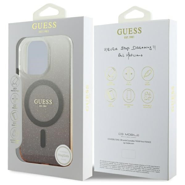 MagSafe Hülle für Apple iPhone 16 Pro, Guess, IML Glitter Gradient, Braun