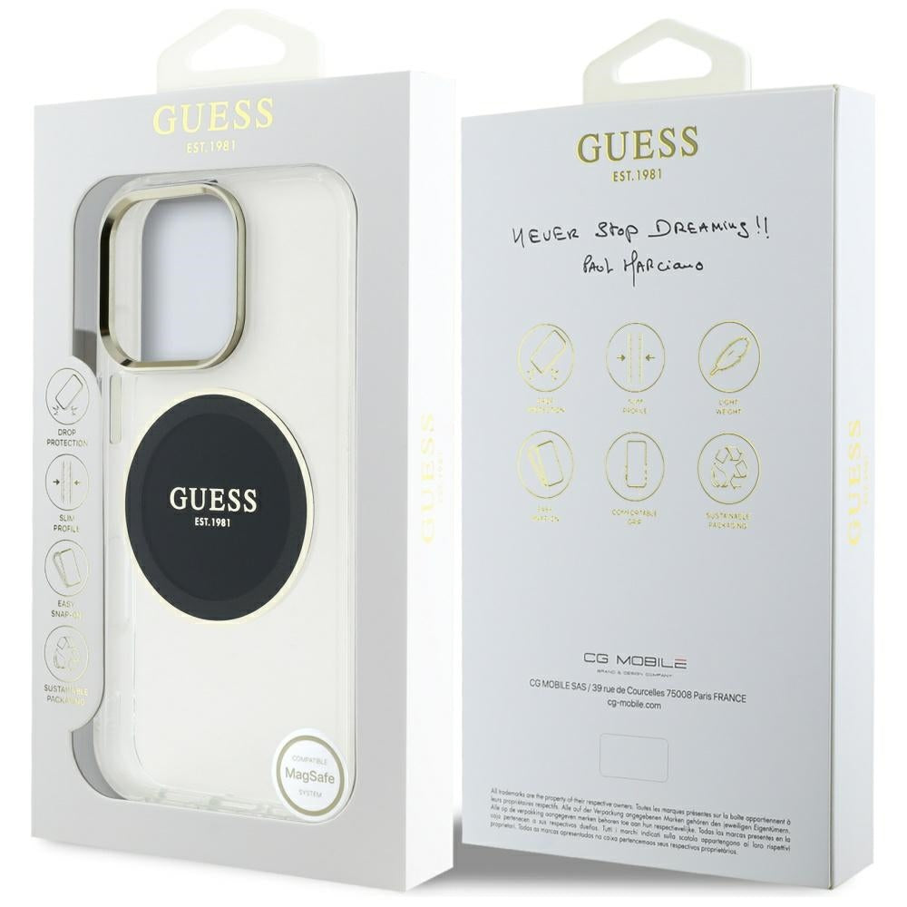 MagSafe Hülle für Apple iPhone 16 Pro, Guess, IML Metal Colored Circle, Schwarz