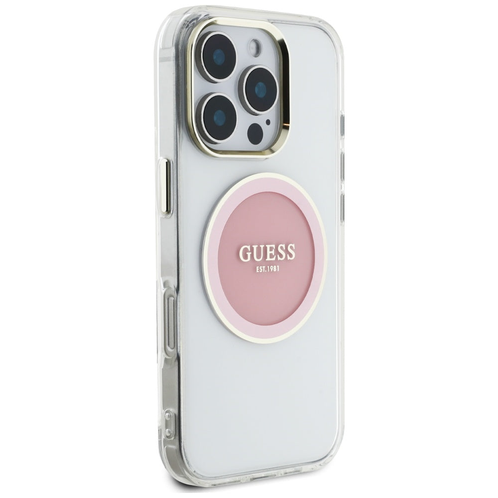 MagSafe Hülle für Apple iPhone 16 Pro, Guess, IML Metal Colored Circle, Rosa