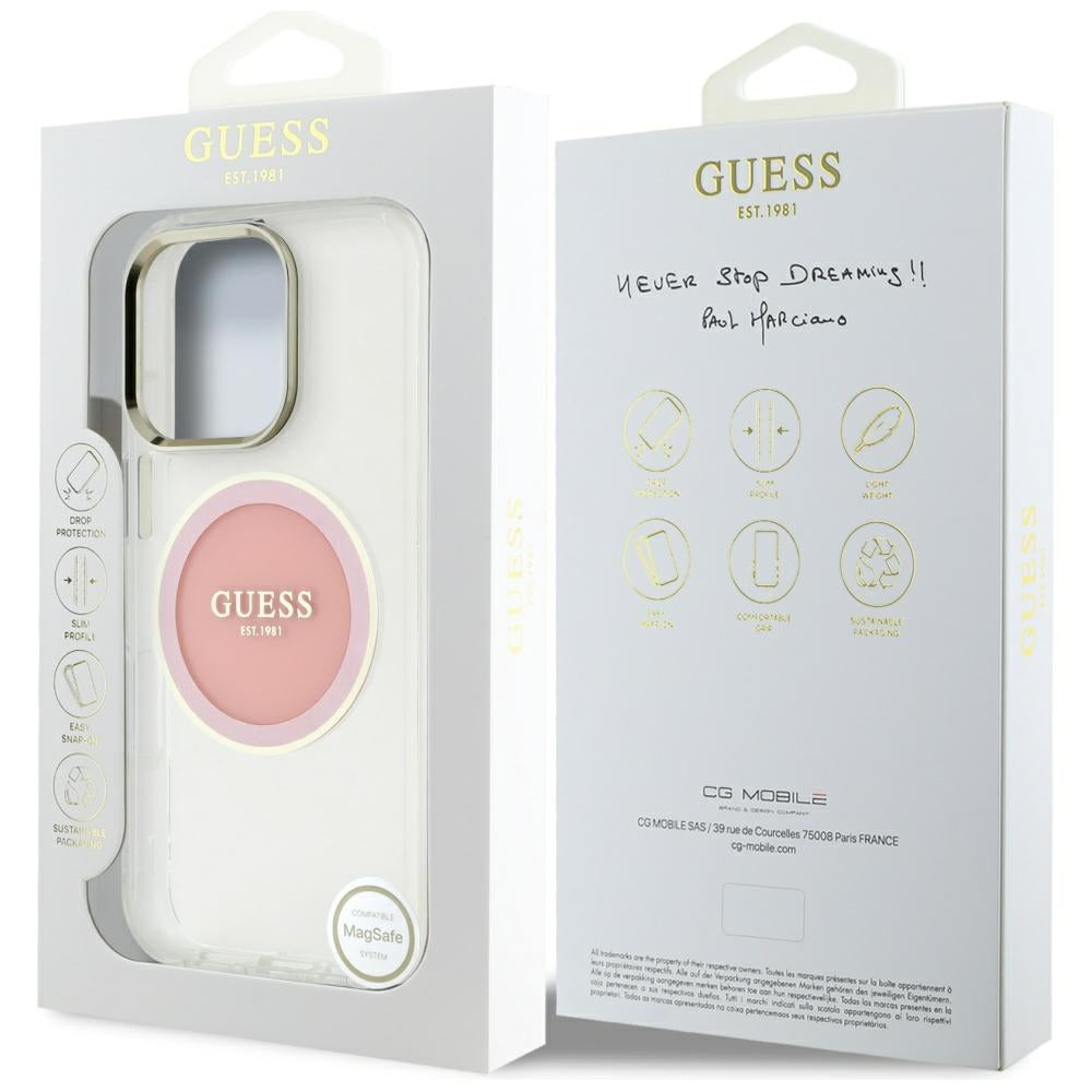 MagSafe Hülle für Apple iPhone 16 Pro, Guess, IML Metal Colored Circle, Rosa